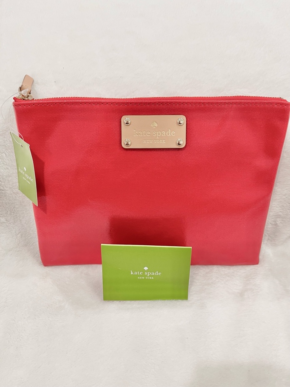 kate spade Fulton Street Lacquerred Large Pouch (Cherry Red/Polka Dot) NWT